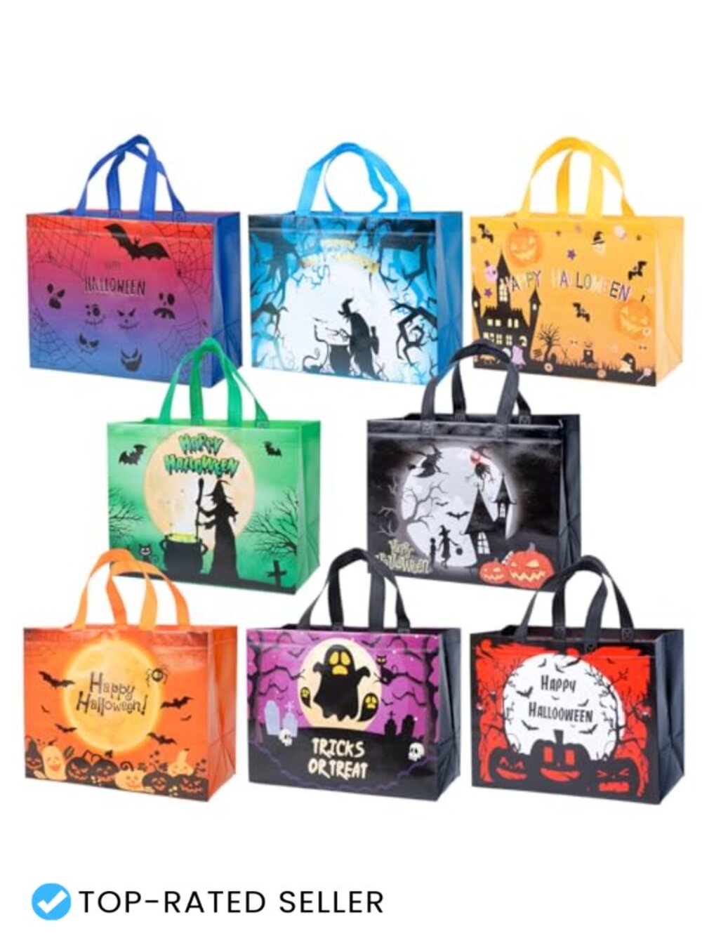 8-Pack Non-Woven Halloween Tote Bags with Handles Reusable Gift Bags Party